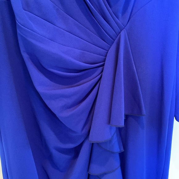 Tadashi Shoji Cobalt Blue Draped Long Sleeve Dress - Picture 2 of 4